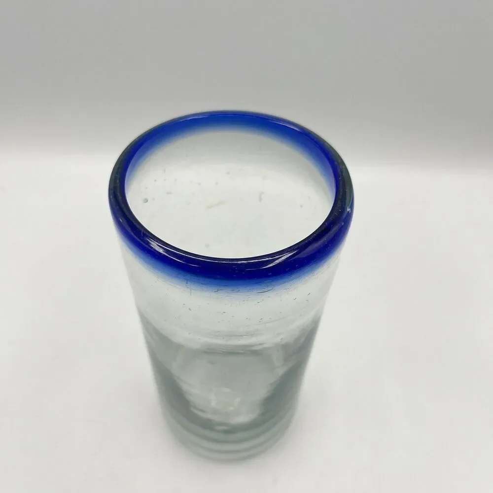 Hand Blown Cobalt Blue Rim Mexican Bubble Glass